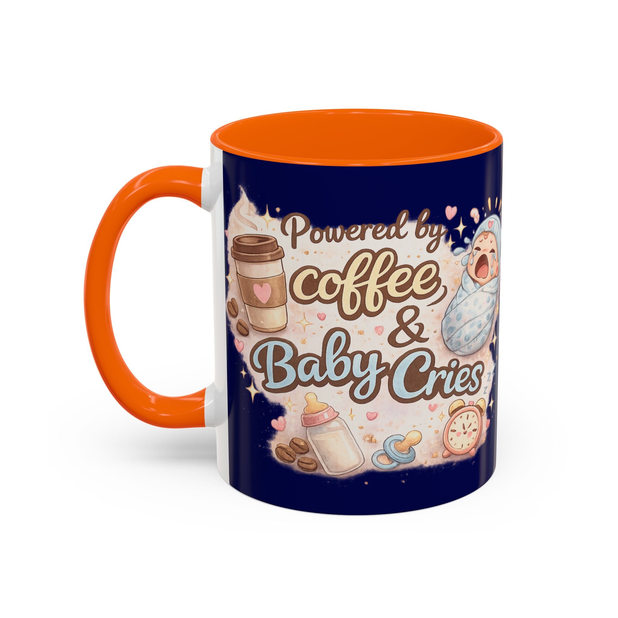 Powered by Coffee & Baby Cries Accent Coffee Mug — 11/15oz