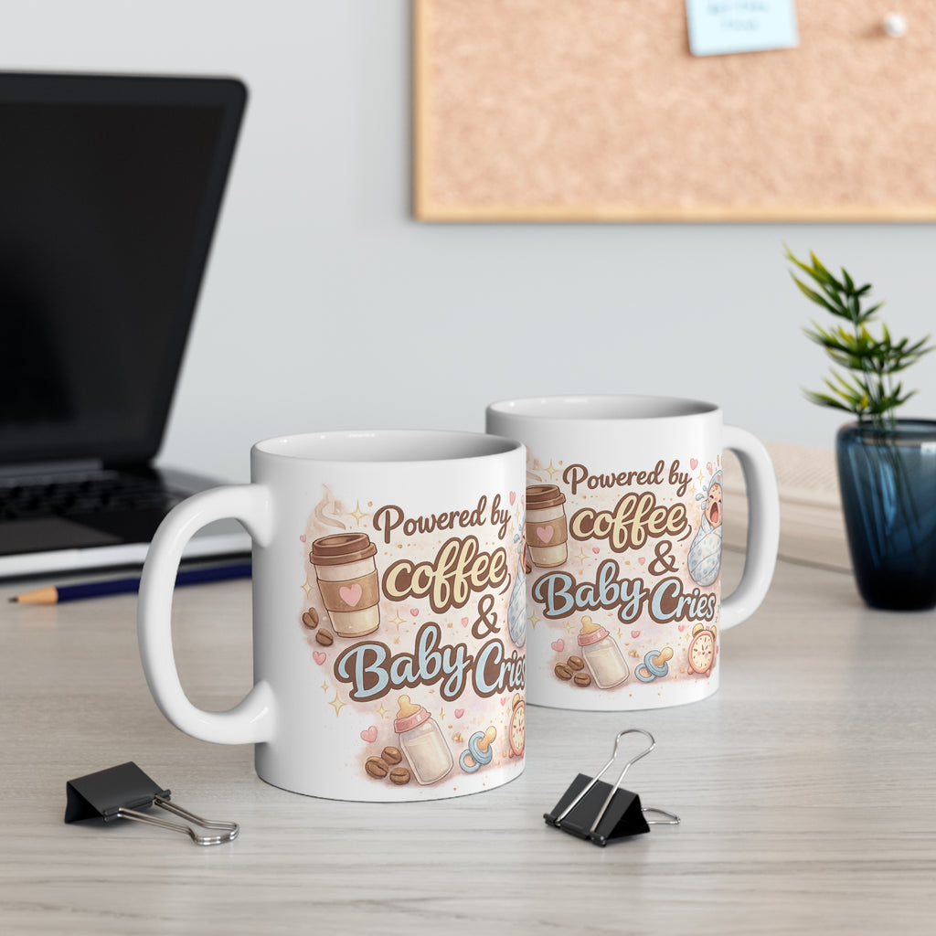 Powered by Coffee & Baby Cries Mug