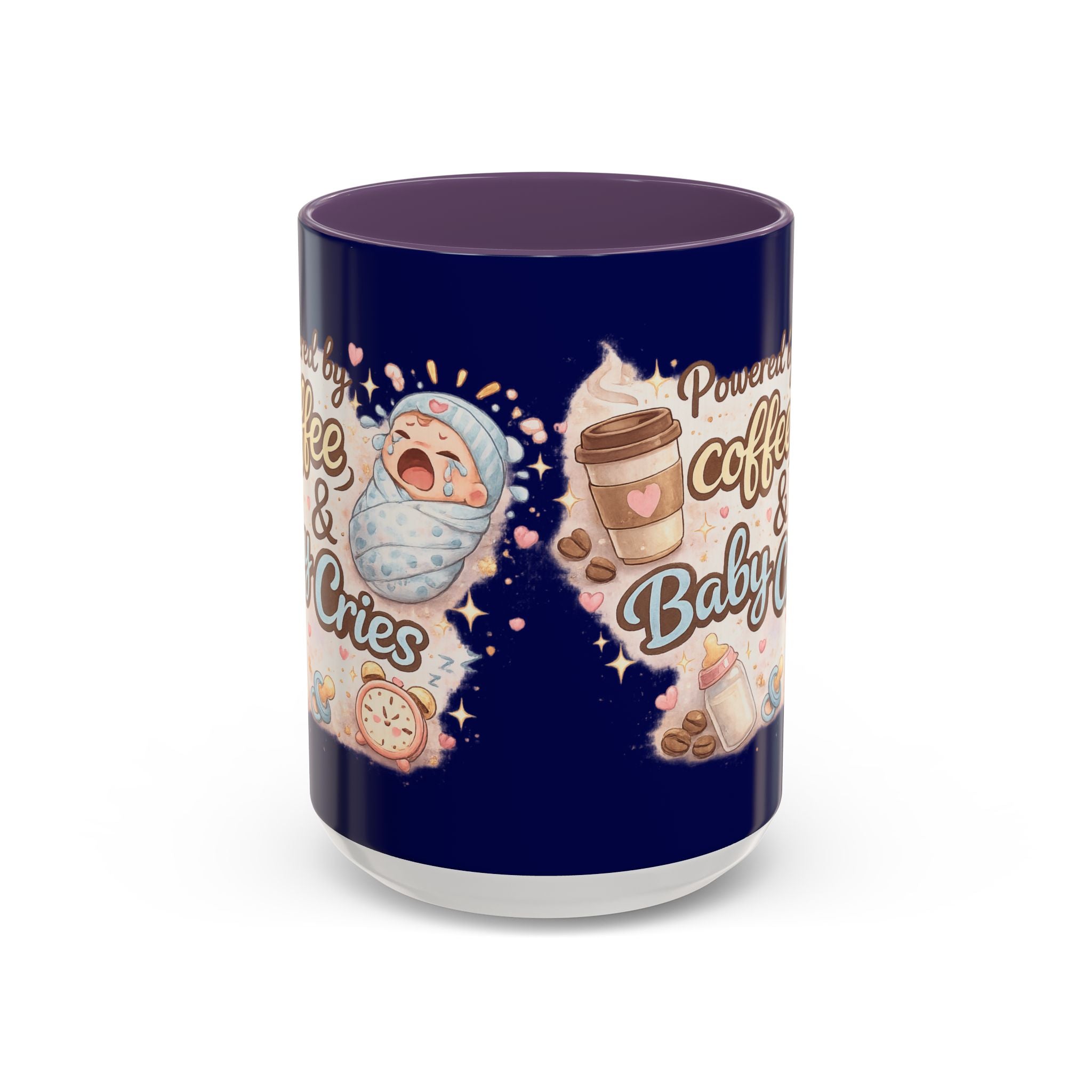 Accent Coffee Mug (11, 15oz) ""Powered by Coffee & Baby Cries""