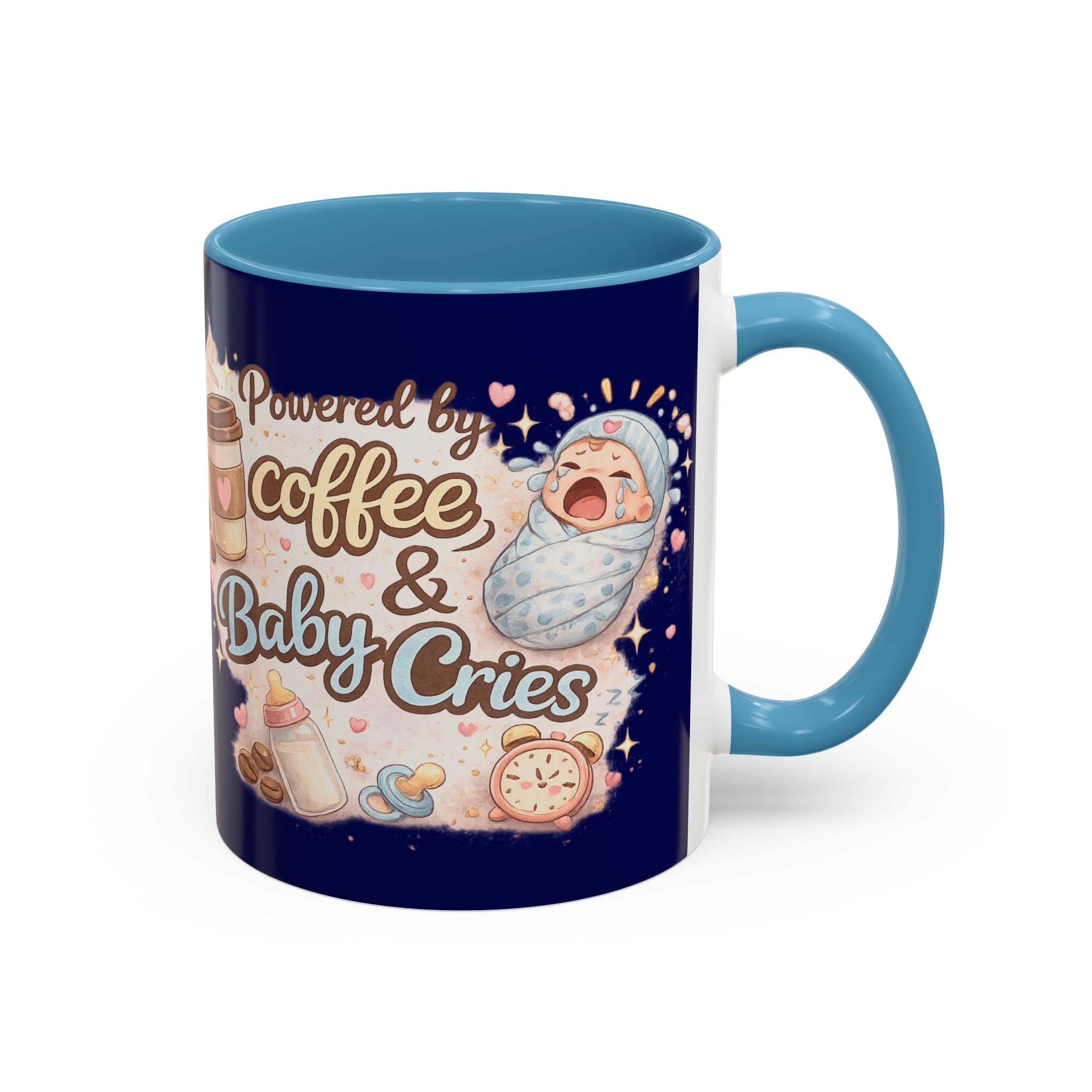 Powered by Coffee & Baby Cries Accent Coffee Mug — 11/15oz