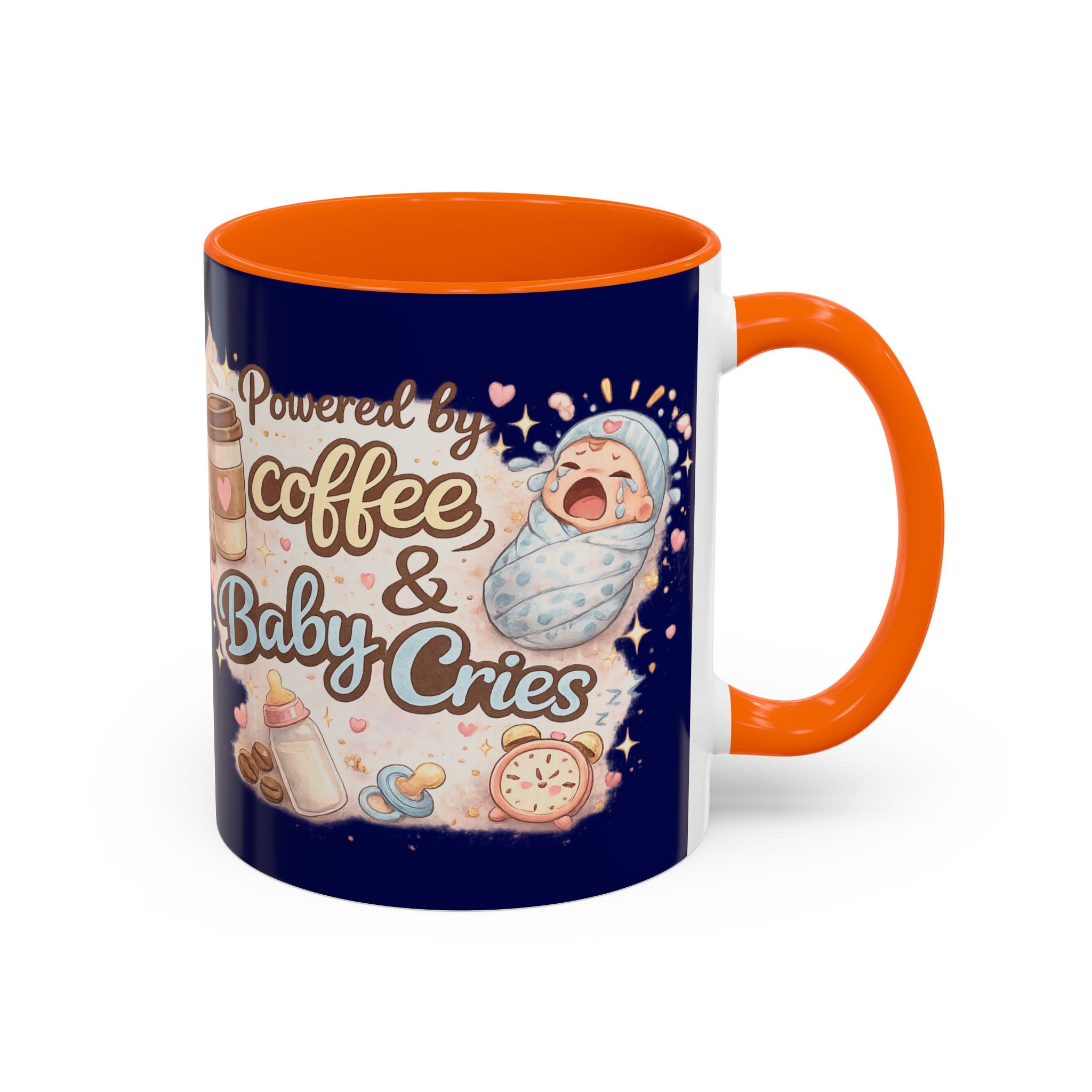 Powered by Coffee & Baby Cries Accent Coffee Mug — 11/15oz