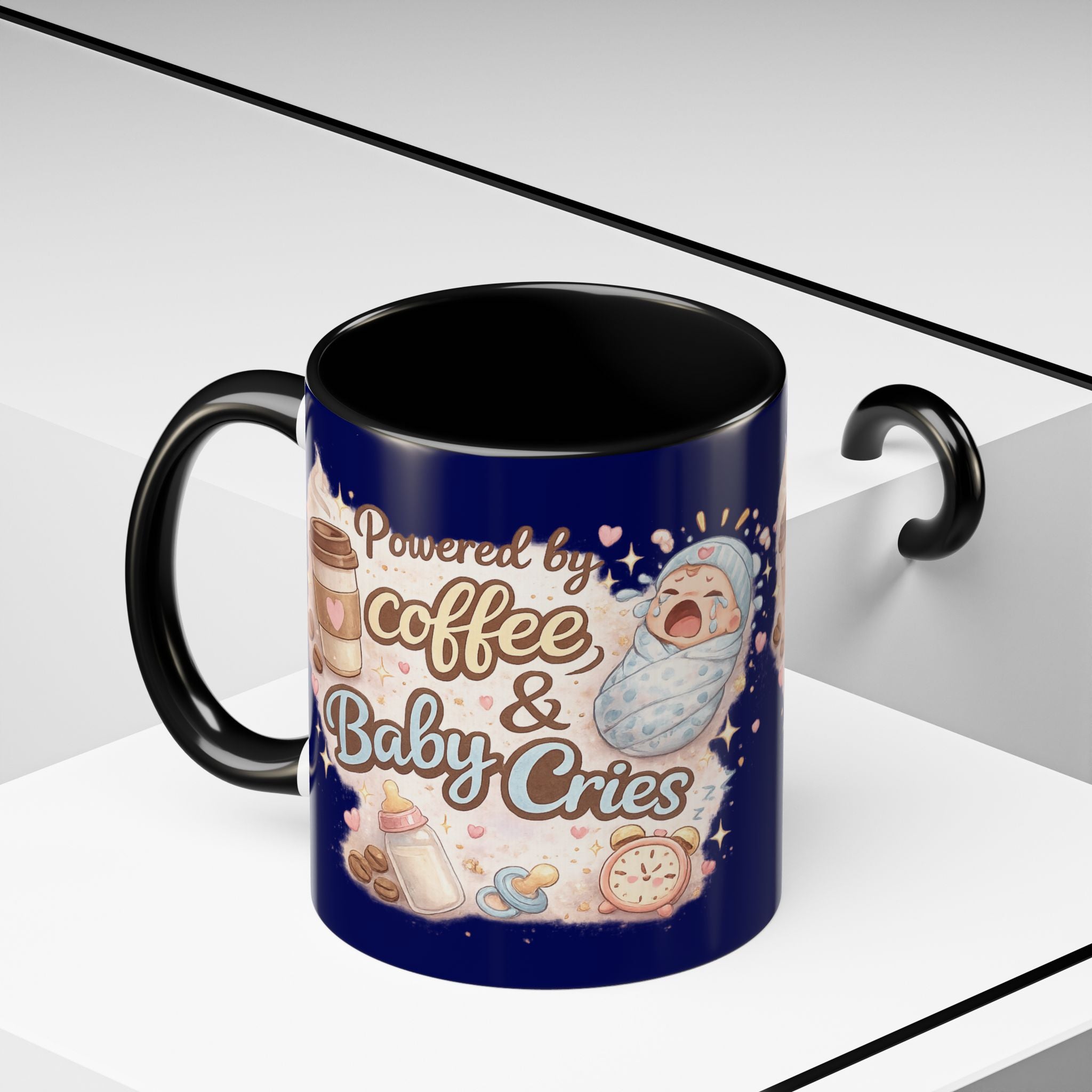 Powered by Coffee & Baby Cries Accent Coffee Mug — 11/15oz