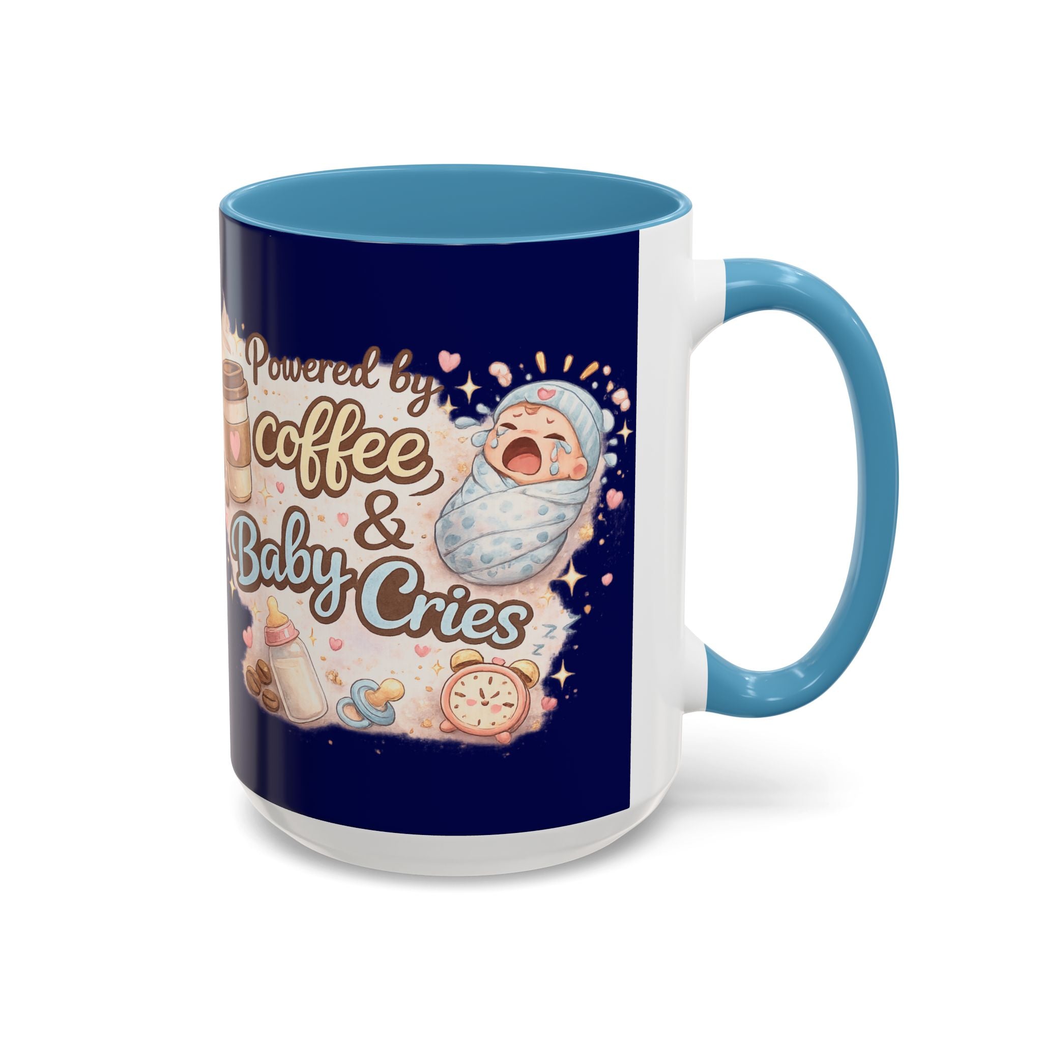 Powered by Coffee & Baby Cries Accent Coffee Mug — 11/15oz