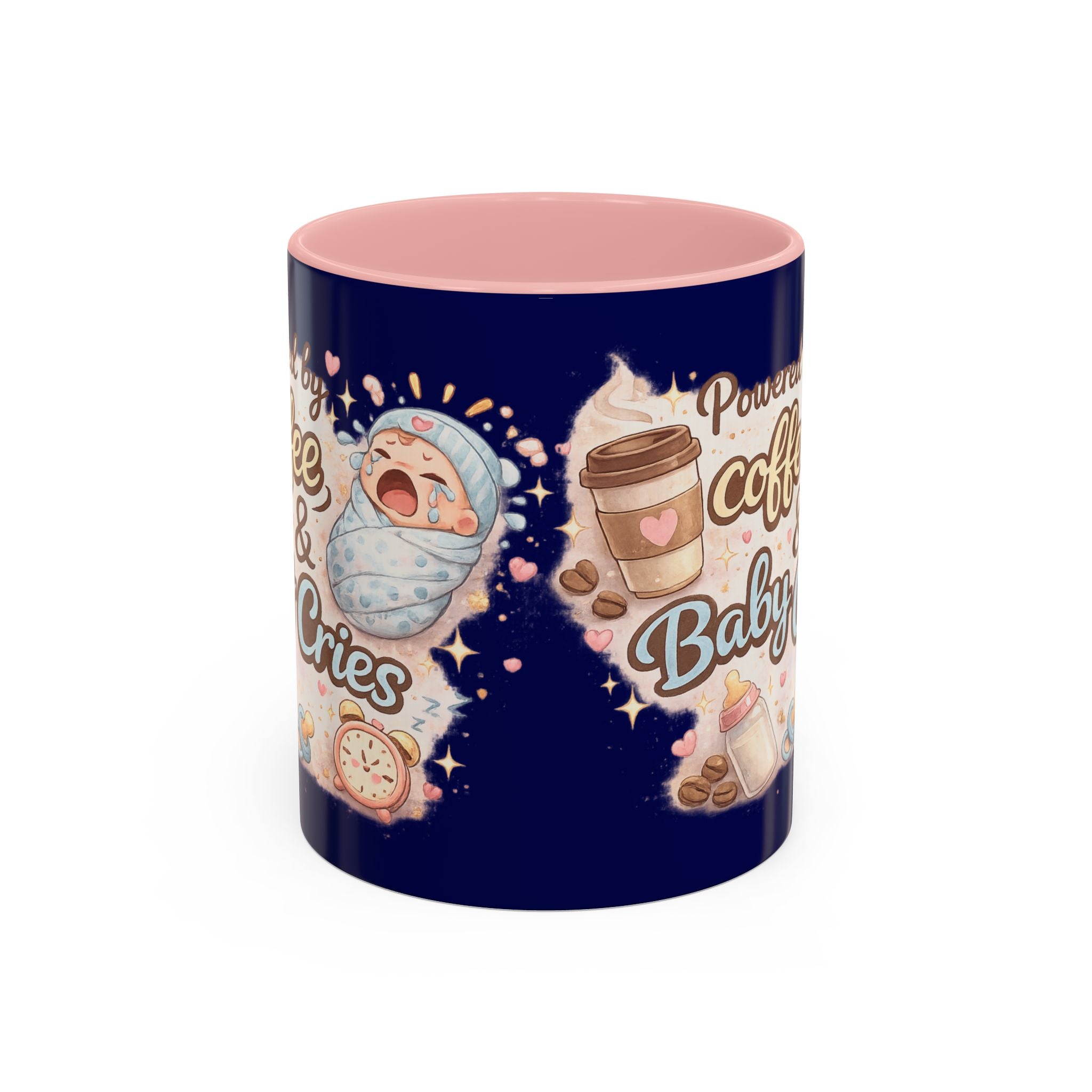 Accent Coffee Mug (11, 15oz) ""Powered by Coffee & Baby Cries""