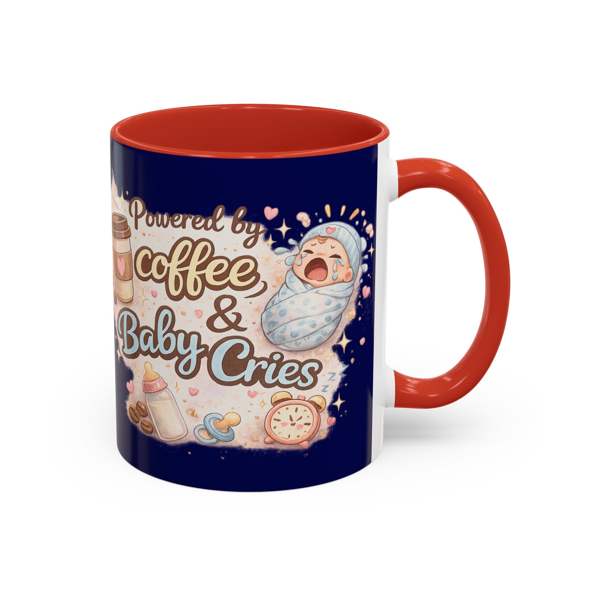 Powered by Coffee & Baby Cries Accent Coffee Mug — 11/15oz
