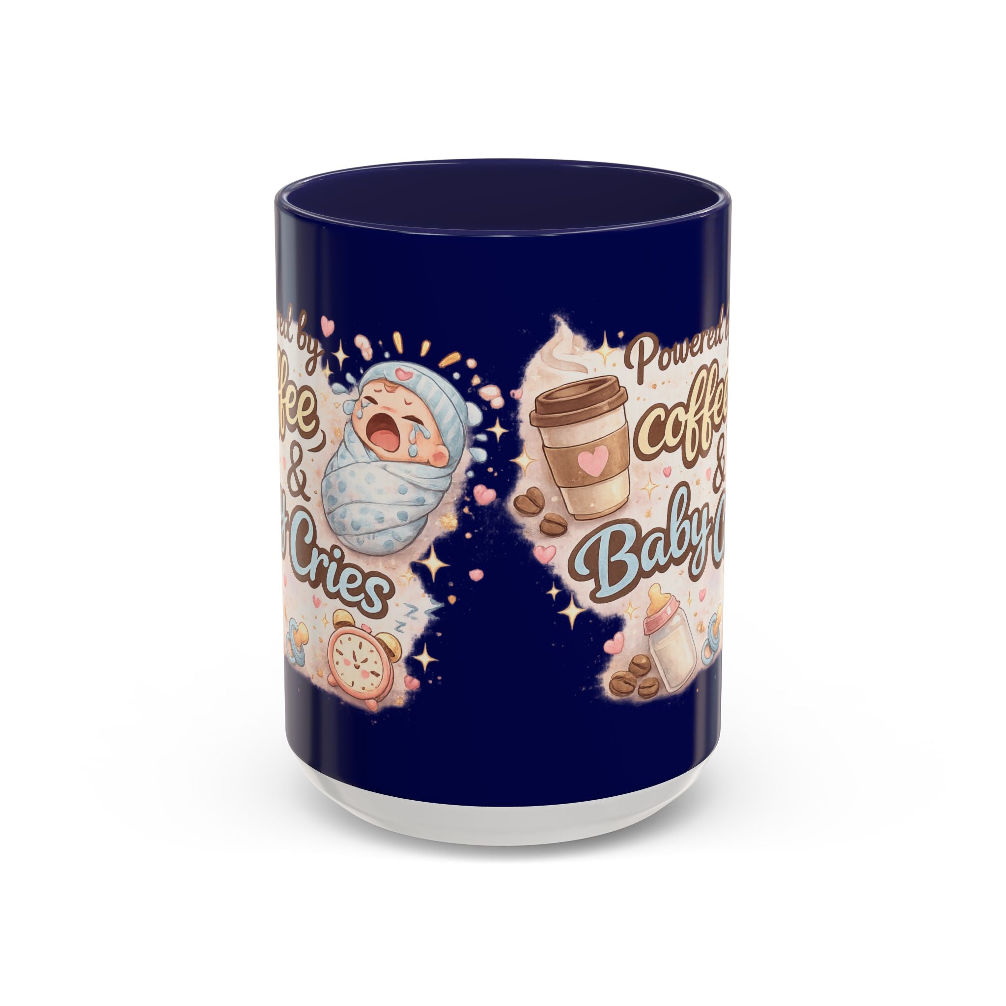 Accent Coffee Mug (11, 15oz) ""Powered by Coffee & Baby Cries""