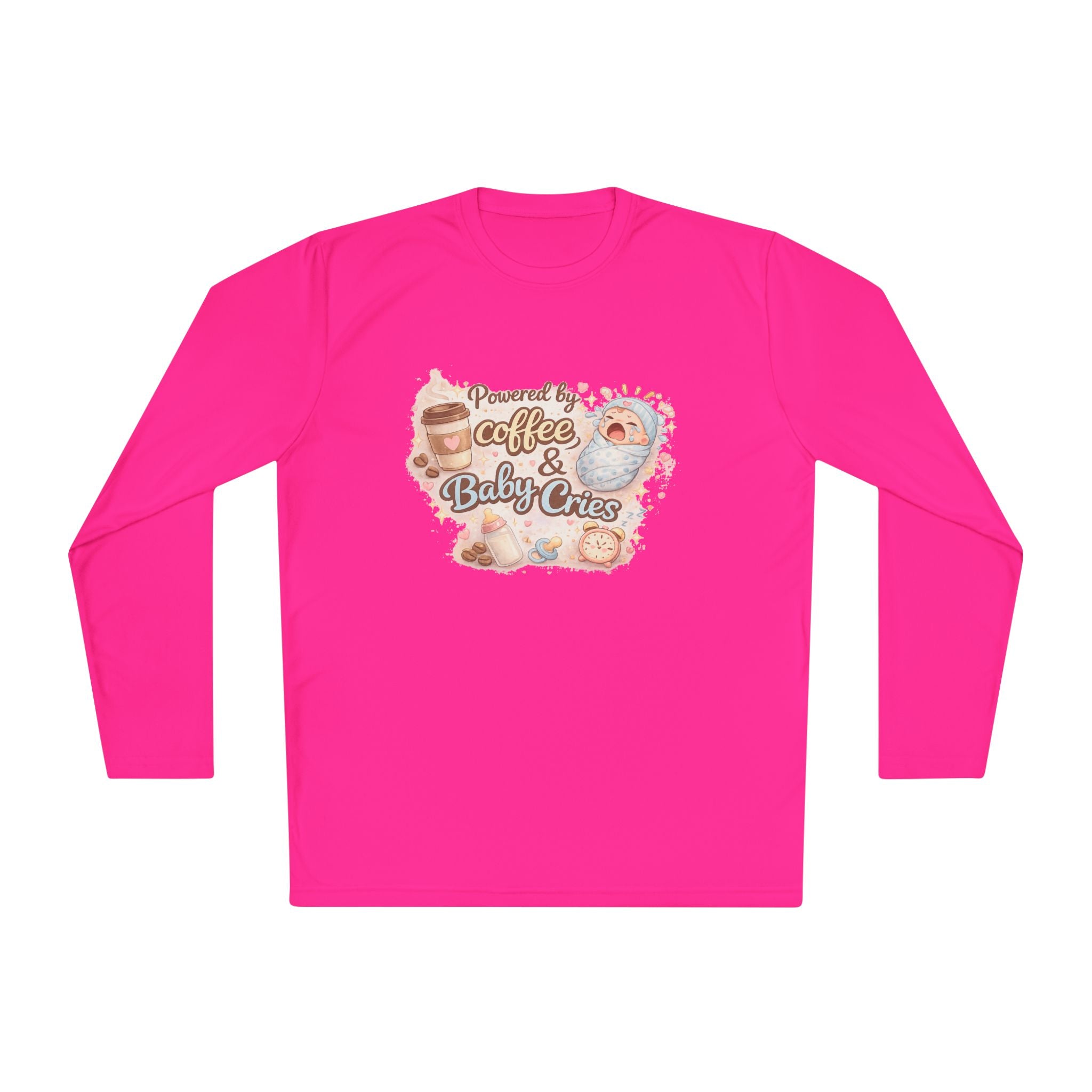 Lightweight long-sleeve " Powered by Coffee & Baby Cries "