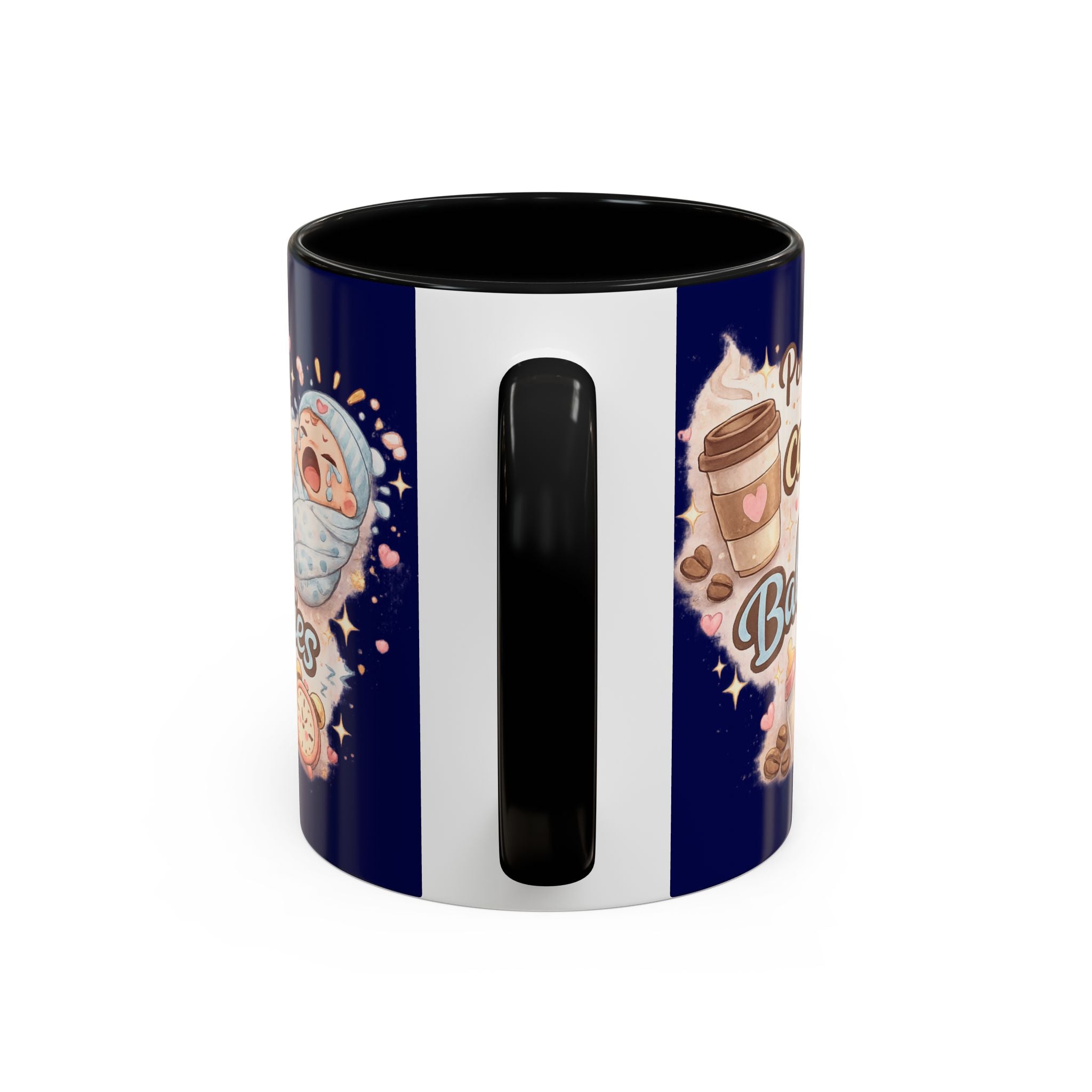 Accent Coffee Mug (11, 15oz) ""Powered by Coffee & Baby Cries""