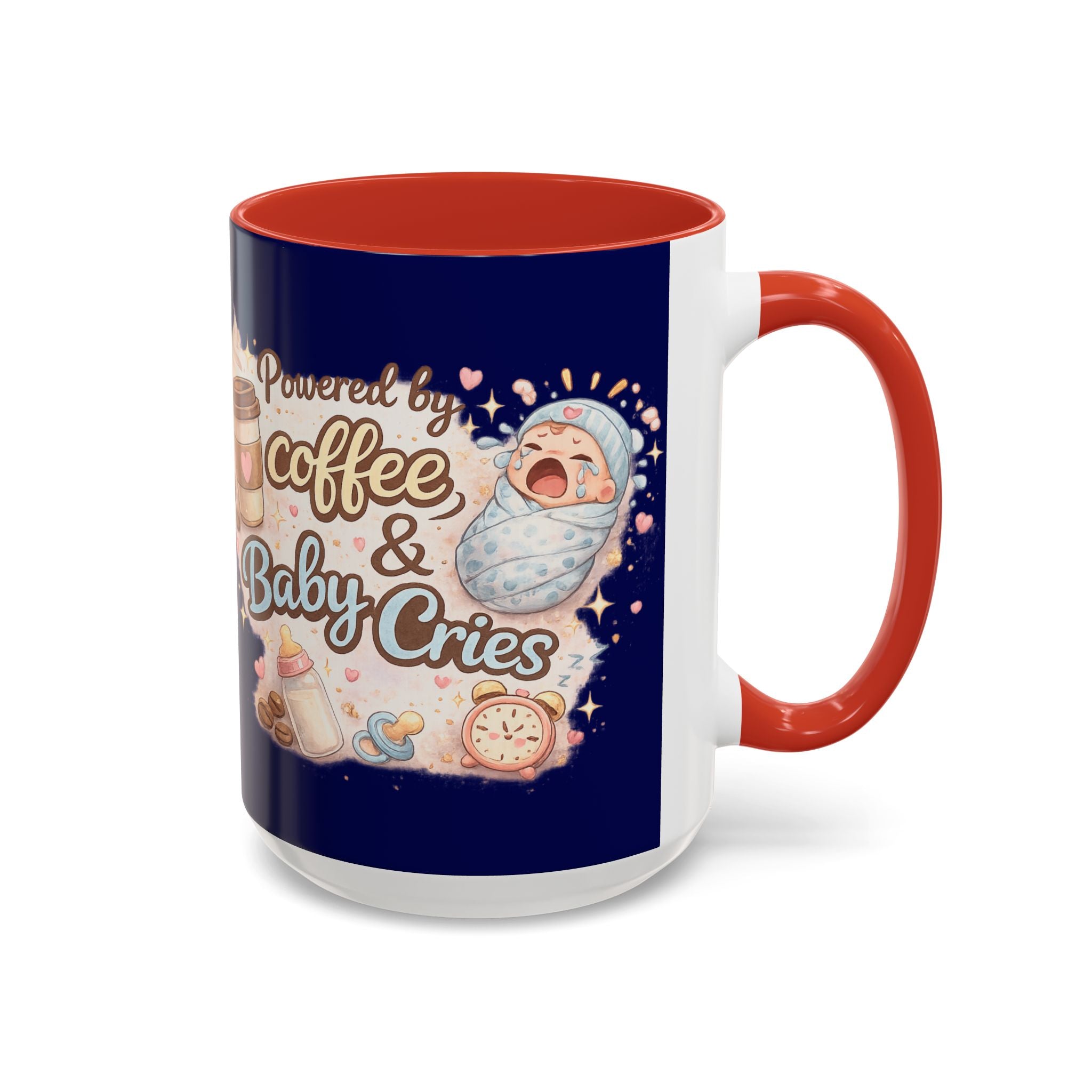 Powered by Coffee & Baby Cries Accent Coffee Mug — 11/15oz
