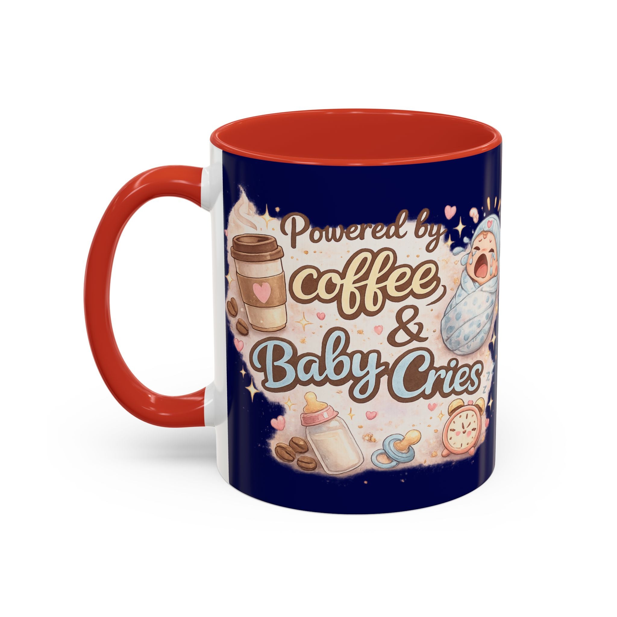Powered by Coffee & Baby Cries Accent Coffee Mug — 11/15oz